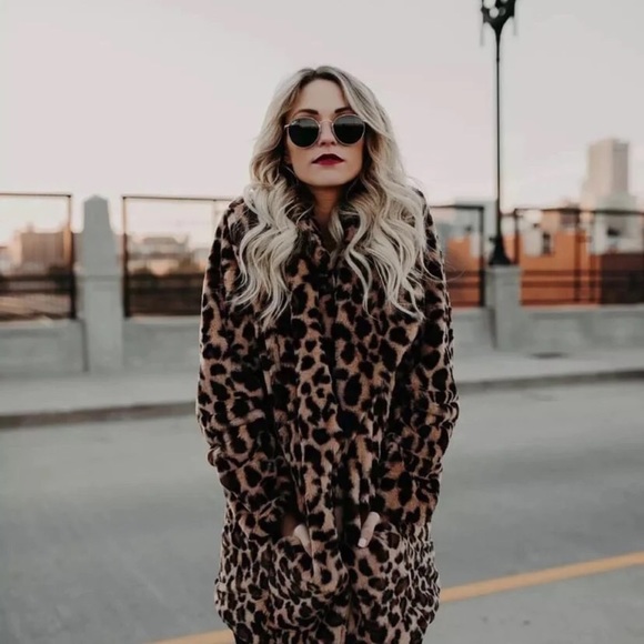 Shiny Leopard Print Hooded Teddy Coat